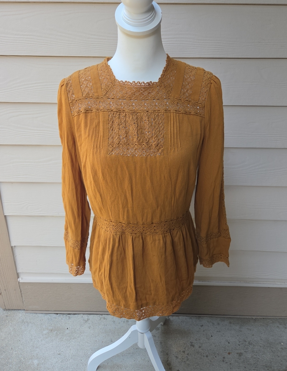 J.Crew Mustard Crochet-Trim Peasant Blouse Women’s Size 8